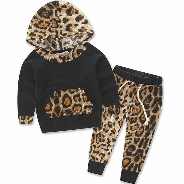

clothing sets born infantil toddler kid baby boys girls leopard pullover hooded coat + pants 2pcs set clothes outfit, White
