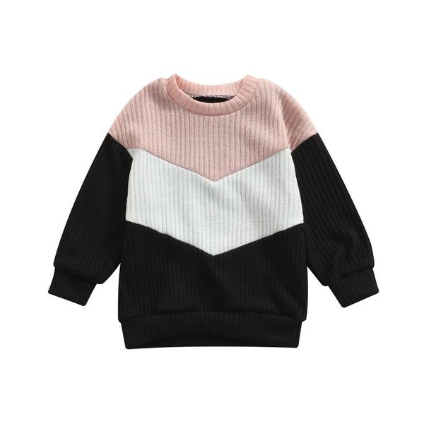 

pullover pudcoco 2021 kids color blocking sweater long sleeve round neck tricolor for winter, clothing, Blue