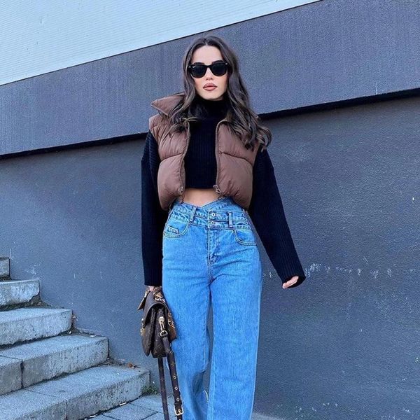 

women's vests beauty keeper 2021 christmas promotion women' s winter jacket fashion zip-up padded vest coat women hem chic high n, Black;white
