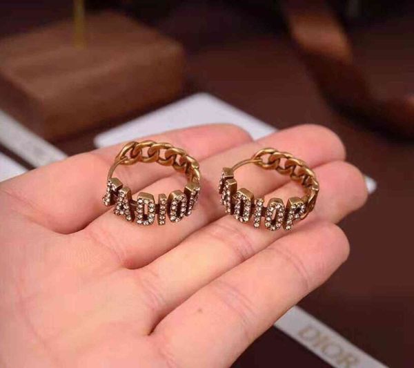 

earrings charm studdijia / djia six letter 2021 wind inlaid diamond, Golden
