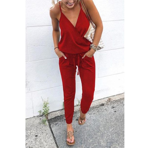 

women's jumpsuits & rompers spaghetti strap backless jumpsuit women 2021 summer sleeveless v-neck long pants female overalls playsuit, Black;white