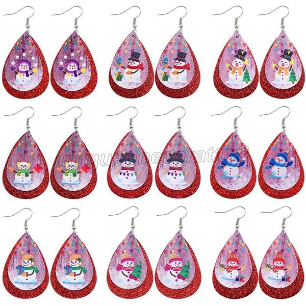 

cute cartoon christmas snowman dangle earring lightweight faux leather water drop pendant earrings jewelry for women girls gift, Silver