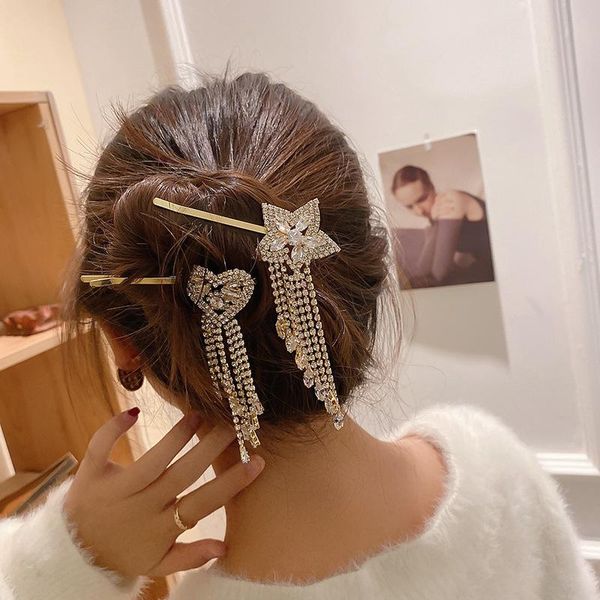 

hair accessories fashion trend rhinestone hairpin full of diamond love five-pointed star clip temperament cold wind fringed