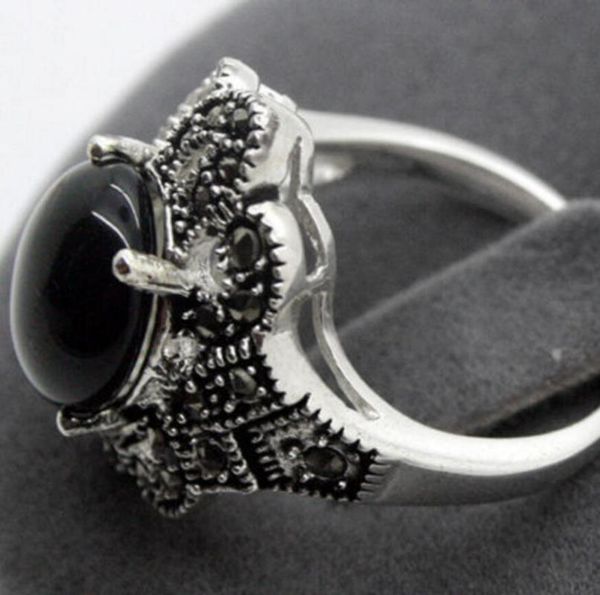 

cluster rings fashion jewelry pretty natural black 2021 925 sterling silver marcasite ring size 7/8/9/10 -bride, Golden;silver