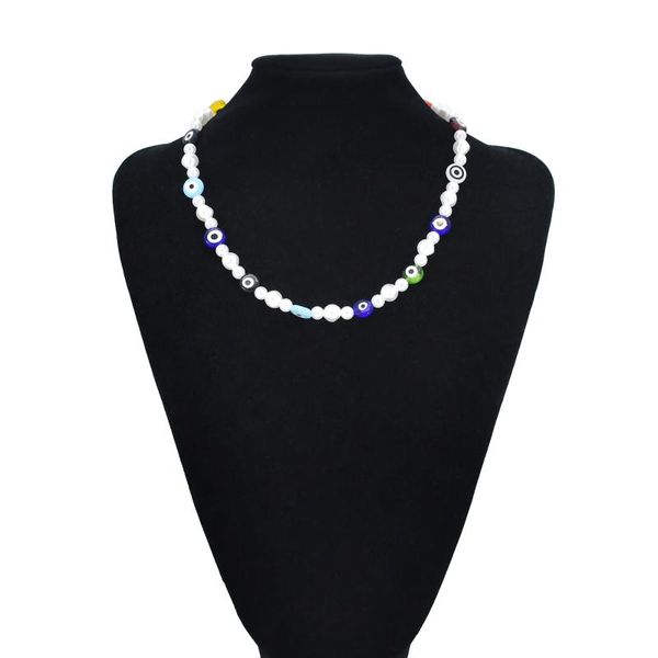 

chokers bohemian ethnic style colored eyes beaded pearl necklace for women simple fashion summer party clavicle jewelry, Golden;silver