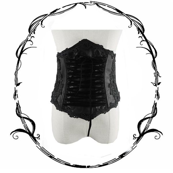 

men's body shapers gothic lolita belt black line embroidery decoration closed lumbar abdomen waist leather bodice female, Black;brown