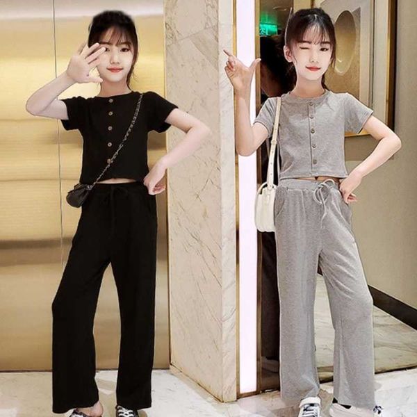 

casual girls summer suit shirt + pants two-piece set clothing sets, White