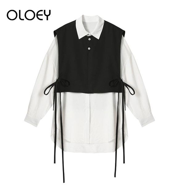 

fashion two-piece female shirt women's 2021 spring autumn design streetwear lapel long sleeve loose office casual blouses & shirts, White