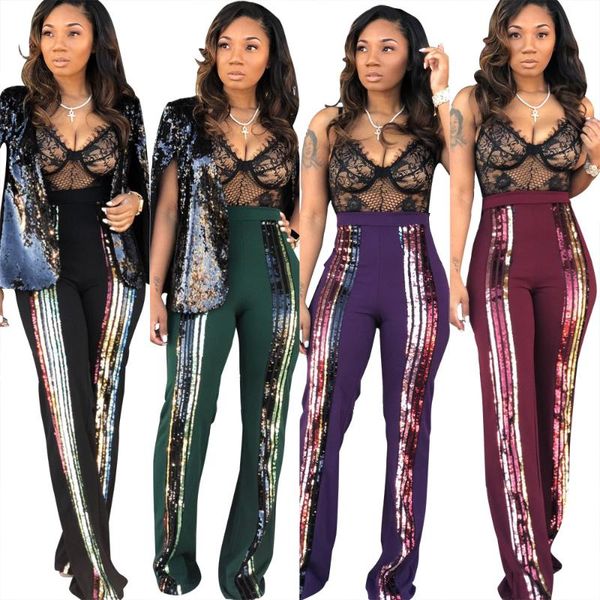 

women's pants & capris fashion sequins casual 2021 mid waist long, Black;white