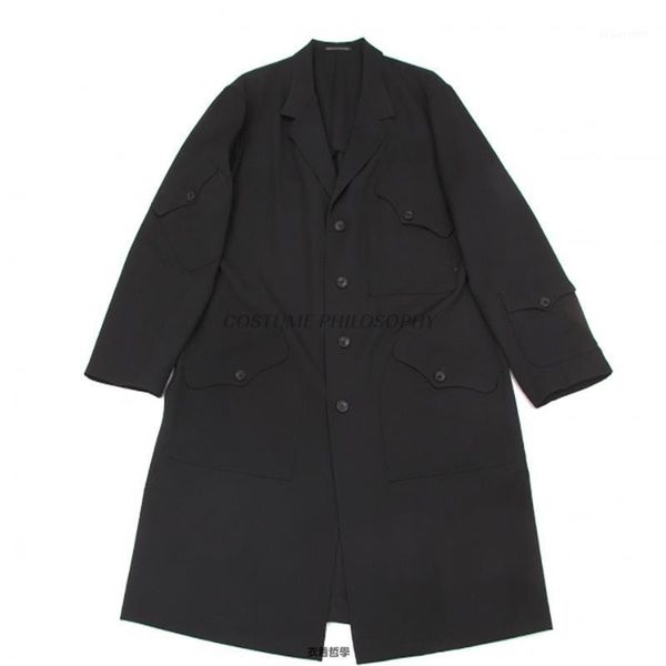 

men's trench coats spring style windbreaker in the long loose multi-pocket design dark sleeve coat s-6xl, Tan;black