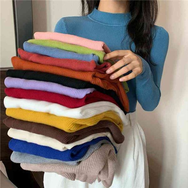

knitted women high neck sweater pullovers turtleneck autumn winter basic women sweaters slim fit black pull femme, White;black