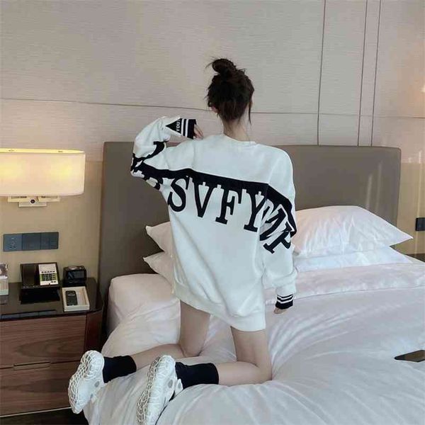 

autumn and winter ladies round neck sports hoodie wild korean style sports letter hoodie street pullover sweatshirt 210910, Black