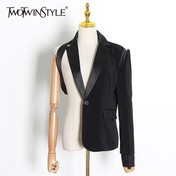 

black streetwear blazer for women notched long sleeve asymmetrical casual blazers female fashion clothing 210524, White;black
