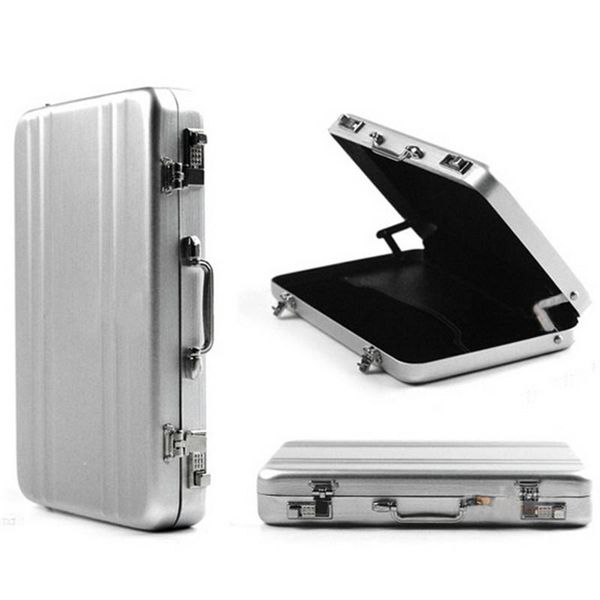 

card holders business id holder travel suitcase organizer wallet pocket case aluminum metal box, Brown;gray