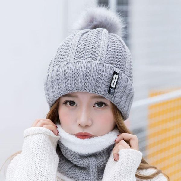 

beanie/skull caps 2021 winter hat women with bib cute warm velvet wool thickened riding windproof knitted skull cap cover, Blue;gray