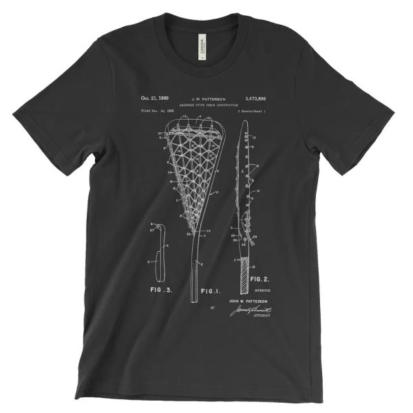 

lacrosse patent t-shirt.100% cotton soft comfy tee on black white or gray. new, White;black