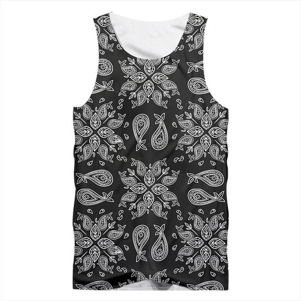 

mens 3d tank black paisley bandana pattern print casual plus size sweatshirt fitness sleeveless shirt dropshipping, White;black