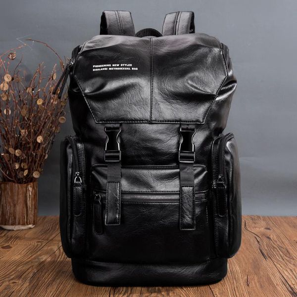 

backpack mens bookbag pu leader leisure waterproof travel bag computer schoolbag korean student anti theft black lapfashion