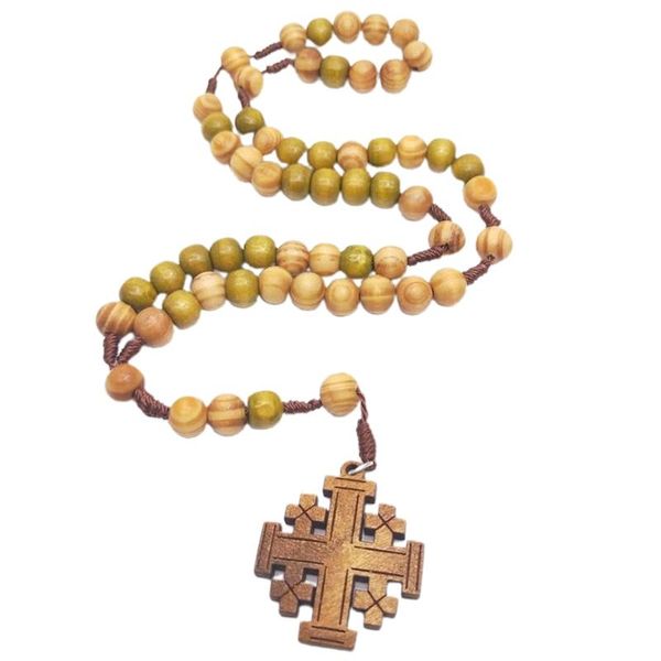 

jesus wooden prayer beads 10mm rosary cross necklace pendant woven rope chain church supplies jewelry accessories necklaces, Silver
