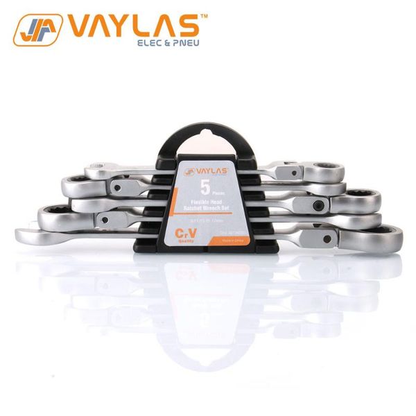 

5pcs flexible head ratchet wrench spanner set of multitools matte finish 72 teeth ratcheting with portable plastic rack storage hand tools