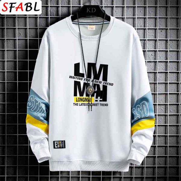 

sfabl fashion patchwork sweatshirt men pullover streetwear hoodies men hip hop hoodie youthful trend men's stylish 210728, Black