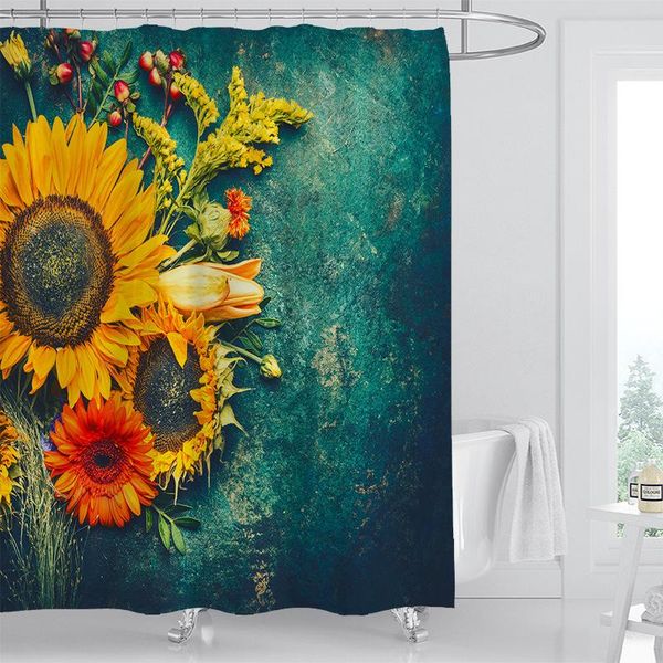 

sunflower with blue planks shower curtain set 12 hooks bathroom decoration curtains