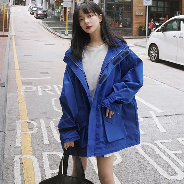 

women's trench coats tooling female 2021 korean style loose retro bf spring and autumn casual hooded short windbreaker, Tan;black