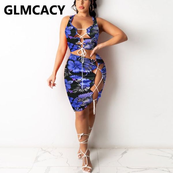 

women floral printed 2 pieces sets sleeveless & bodycon skirts 210702, White