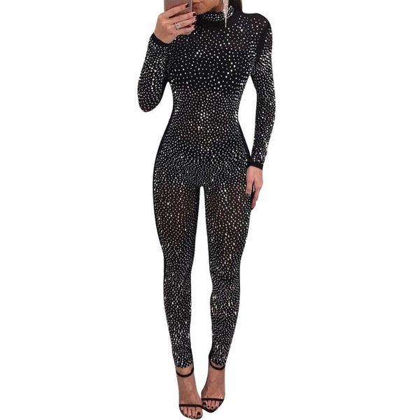 

women's jumpsuits & rompers sequin overalls for women mesh long sleeve body femme fitness black jumpsuit bodycon, Black;white