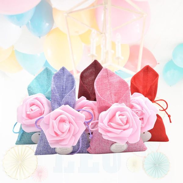 

pcs disposable candy bag rose linen party gift for wedding birthday banquet (red + red light purple li wrap