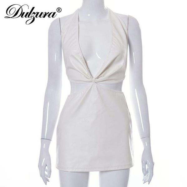 

casual dresses 2021 pu fake leather women halter mini dress lace up bandage backless party club elegant summer festival streetwear, Black;gray