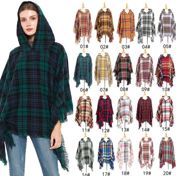 

scarves womens warm long shawl wraps large knit hooded cloak tassel plaid scarf, Blue;gray