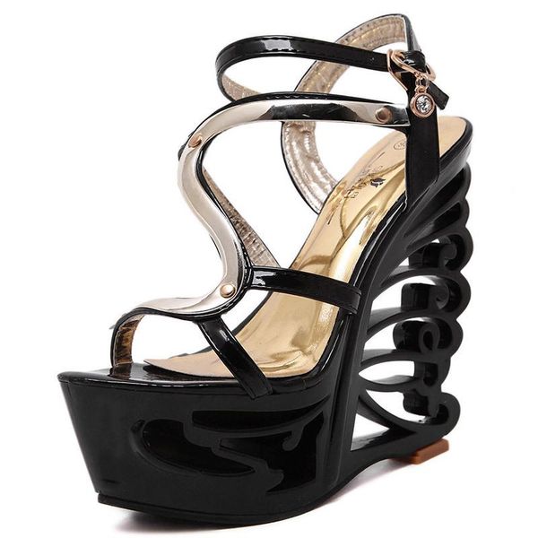 

super high heel strap women's platform sandals dress shoes, Black
