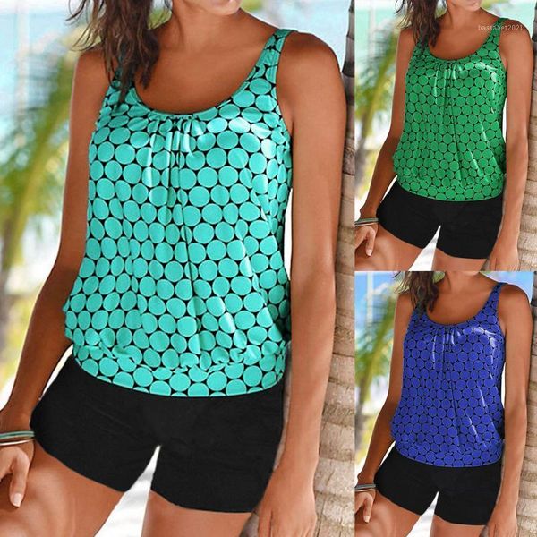 

women's swimwear women plus size 5xl tankini set push-up polka dots print two piece swimsuit conservative summer beach shorts, White;black