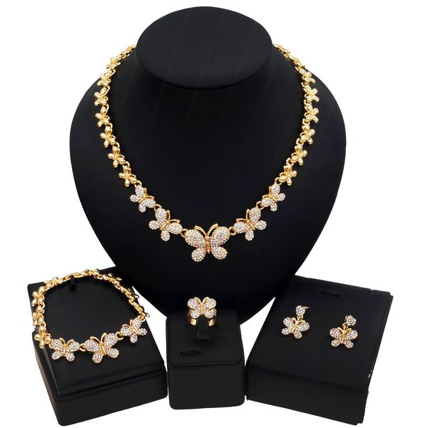 

yulaili crystal rhinestones gold plated necklace alloy metal wedding xoxo butterfly design african jewelry sets z0009, Black