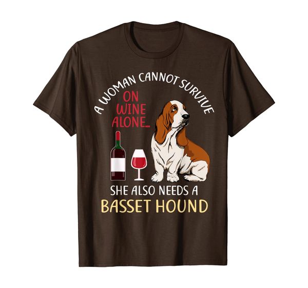 

a woman cannot survive on wine alone basset hound dog lovers t-shirt, White;black