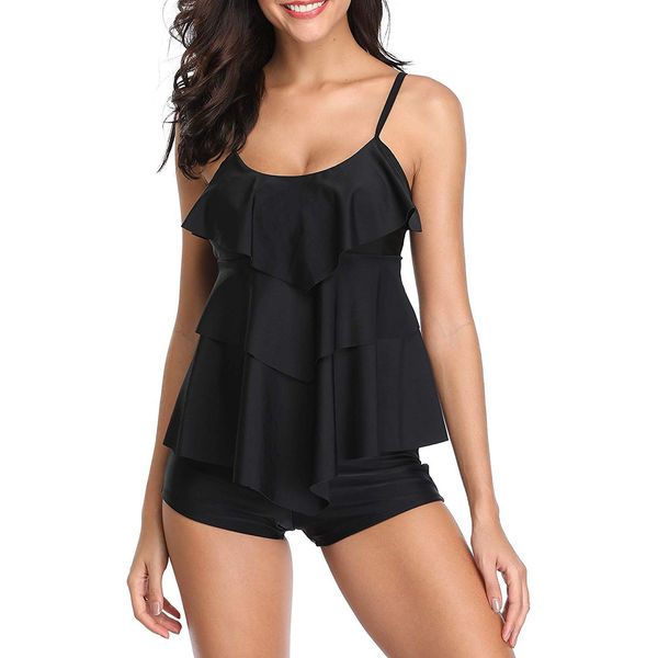 

2021 skirt bikini lotus leaf women' tankini large swimsuit, Red;black