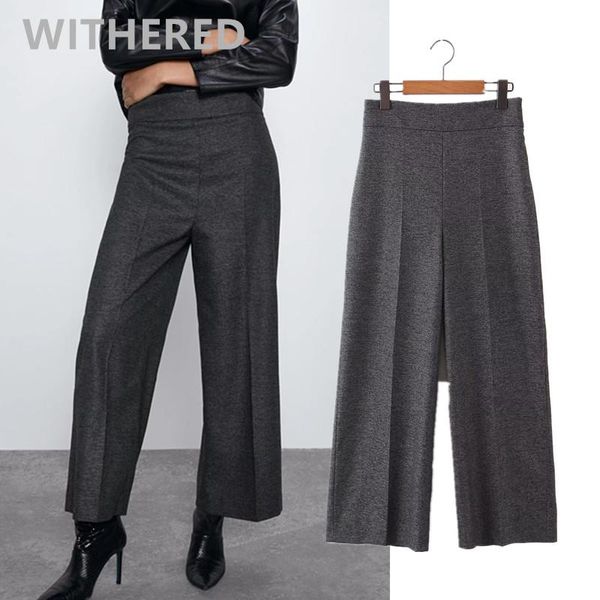 

women's pants & capris dave&di 2021 spring england office lady simple high waist wide leg women pantalones mujer pantalon femme trouser, Black;white
