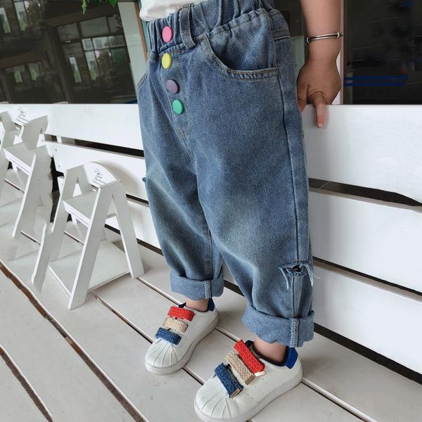 

jeans toddler pants baby boys and girls casual ripped hole kids 2 3 4 5 6 7 years denim spring autumn children wear, Blue