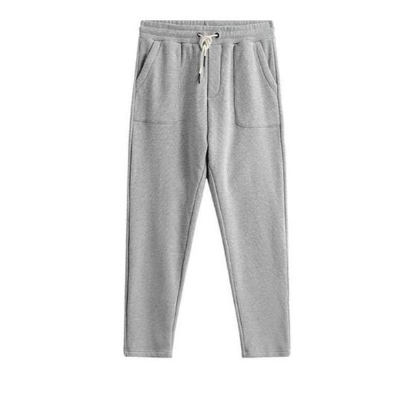 

men's pants fleece knitted long cotton waffle simple drawstring waist straight sweatpants men male bottoms, Black