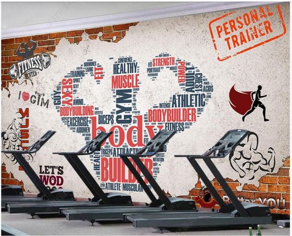 

custom murals wallpaper for walls 3 d gym mural retro nostalgic brick wall sports running fitness club image background wallpapers