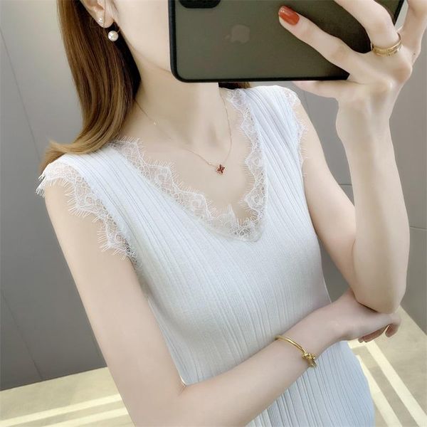 

camisoles & tanks the spring 54802 v-neck lace knitting pure color of cultivate morality dress vest 18, Black;white