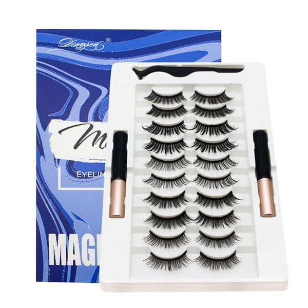 

false eyelashes magnetic curling thick liquid eyeliner fake eye lashes tweezers cosmetic kit makeup set 10 pairs