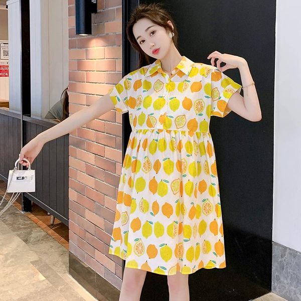 

maternity dresses 77107# clothes stylish summer mid-long fruit printing dress pregnant women mom, White