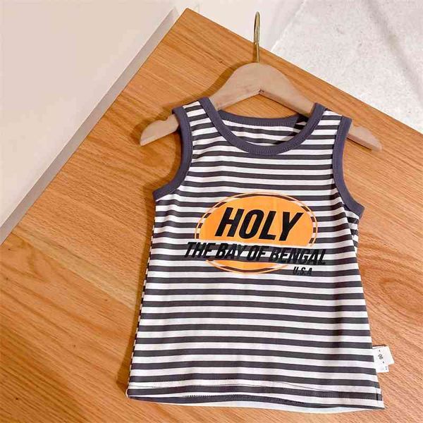 

summer arrival girls fashion striped t shirt kids korean design vest 210528, Blue