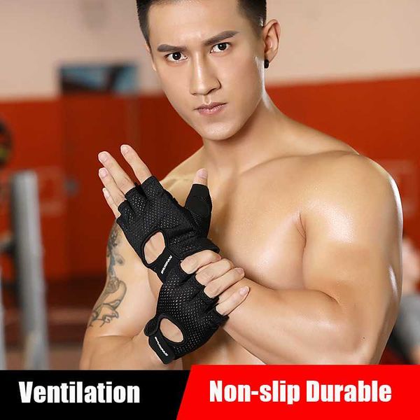 

sports fitness gloves anti-skid light half-finger wrist exercise training anti-cocoon breathable mesh design support, Black;red