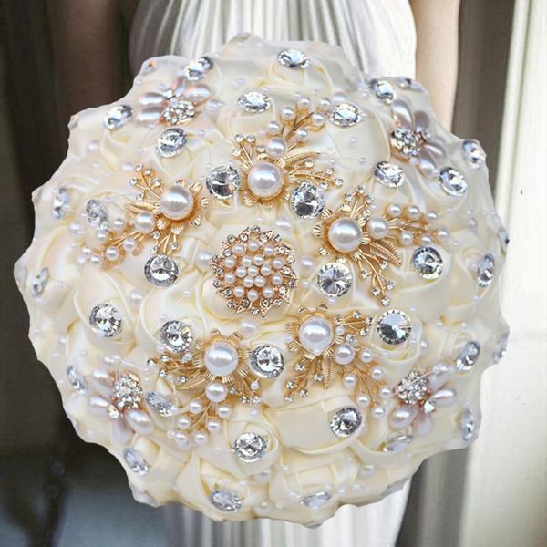 

1pc/lot cream bridal flower with diamond for wedding decoration decorative flowers & wreaths