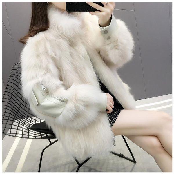 

women's fur & faux fashion winter outfits thicken warm coats female sheepskin jacket lamb coat artificial short grey, Black