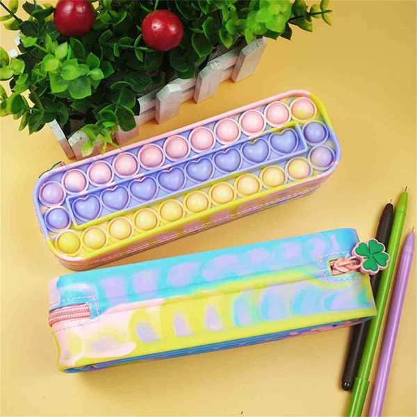 

pencil-case children's rainbow push bubble silicone large capacity storage stationery box toys pioneer sensory fidget decompression stu