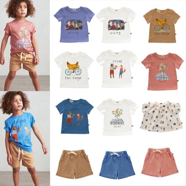 

baby clothes summer kids t shirt cute cartoon print girl brand short sleeve childrens tees oeuf, Blue